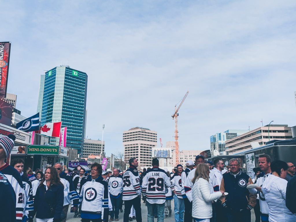 Winnipeggers attend the White Out Street Party for Winnipeg Jets